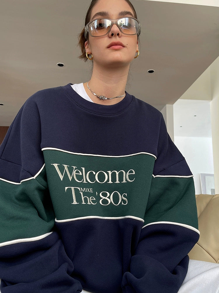 LaPose Fashion - 80's Print Loose Sweatshirt - Fall-Winter 23, Letter Print Tops, Long Sleeve Tops, Loose Sweatshirts, Oversize Tops, Tops, Tops/Sw