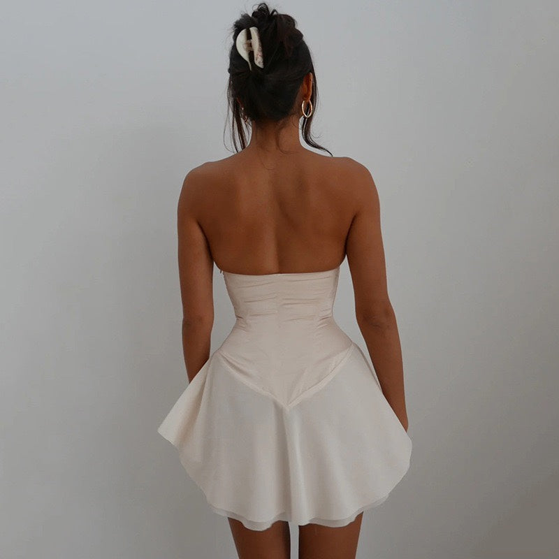 LaPose Fashion - Adelia Corset Mini Dress - A-Line Dresses, ALS, Clothing, Corset Dresses, Dresses, Elegant Dresses, Little White Dresses, Mini 