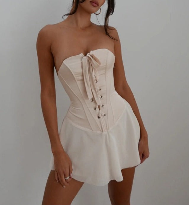 LaPose Fashion - Adelia Corset Mini Dress - A-Line Dresses, ALS, Clothing, Corset Dresses, Dresses, Elegant Dresses, Little White Dresses, Mini 