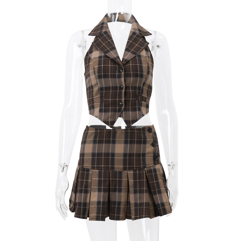 LaPose Fashion - Advika Skirt Set - Asymmetric Tops, Crop Tops, Fall-Winter 23, Matching Sets, Mini Skirts, Outfit Sets, Pleated Skirt, 