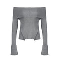LaPose Fashion - Alazne Off Shoulder Knit Jumper - Asymmetric Tops, Basic Tops, Knitted Tops, Long Sleeve Tops, Strapless Tops, Tops, Warm Tops, Winter