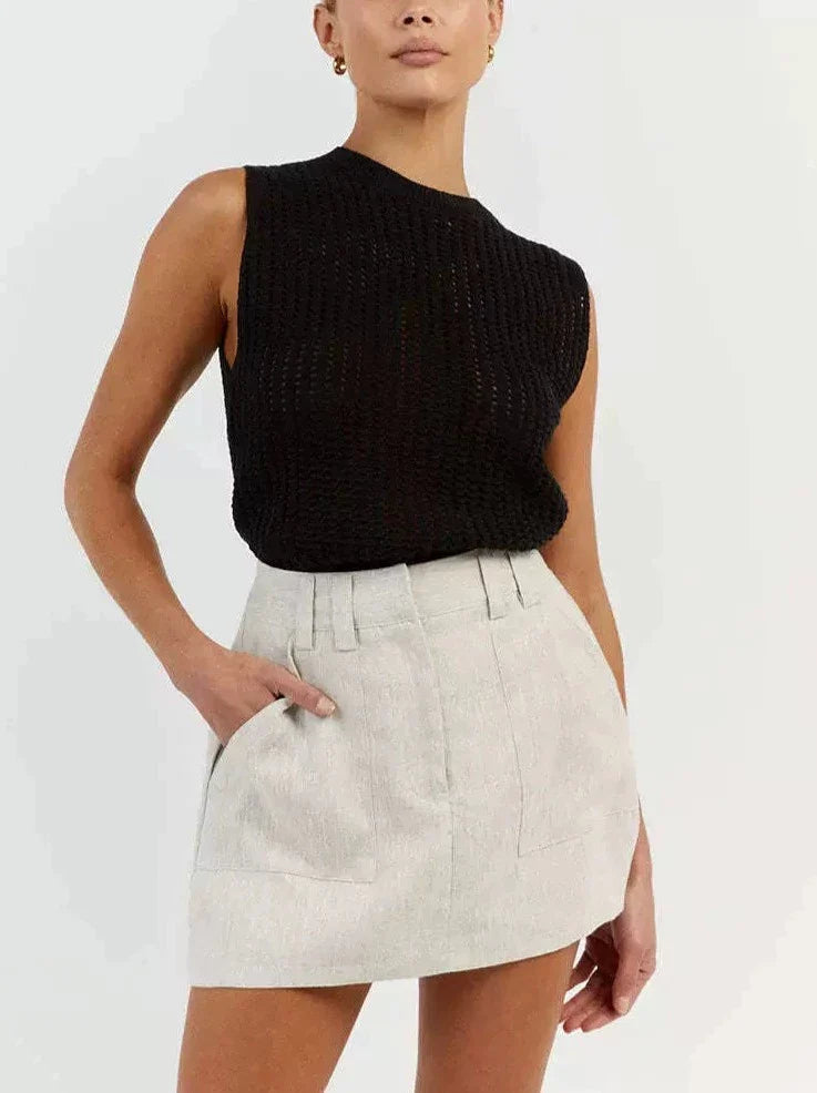 LaPose Fashion - Alessi Knit Sleeveless Sweater - Basic Tops, Elegant Tops, Knitted Tops, Loose Sweaters, Sleeveless Tops, Sweaters, Tops, Tops/Sweats