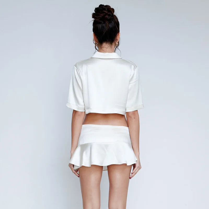 LaPose Fashion - Atara Pleated Mini Satin Skirt - Bottoms, Clothing, Mini Skirts, Ruffle Skirts, Satin Skirts, Skirts