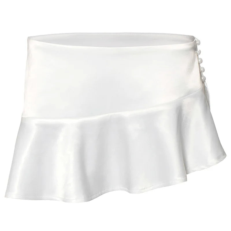 LaPose Fashion - Atara Pleated Mini Satin Skirt - Bottoms, Clothing, Mini Skirts, Ruffle Skirts, Satin Skirts, Skirts