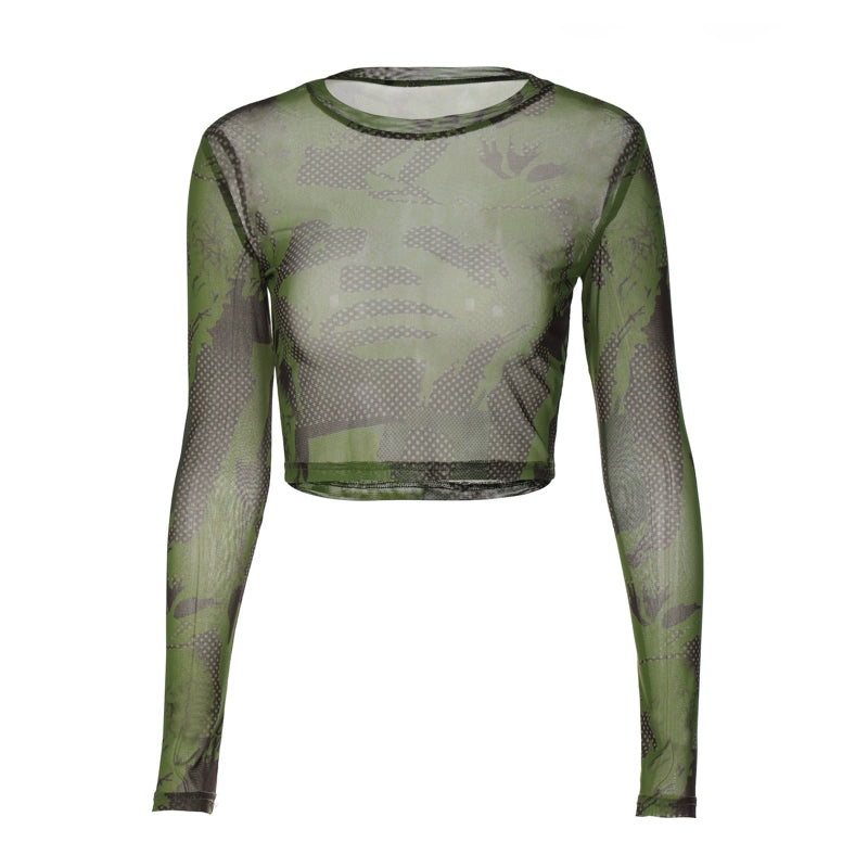 LaPose Fashion - Athira Printed Top - Basic Tops, Crop Tops, Elegant Tops, Long Sleeve Tops, Mesh Tops, Printed Tops, Tops