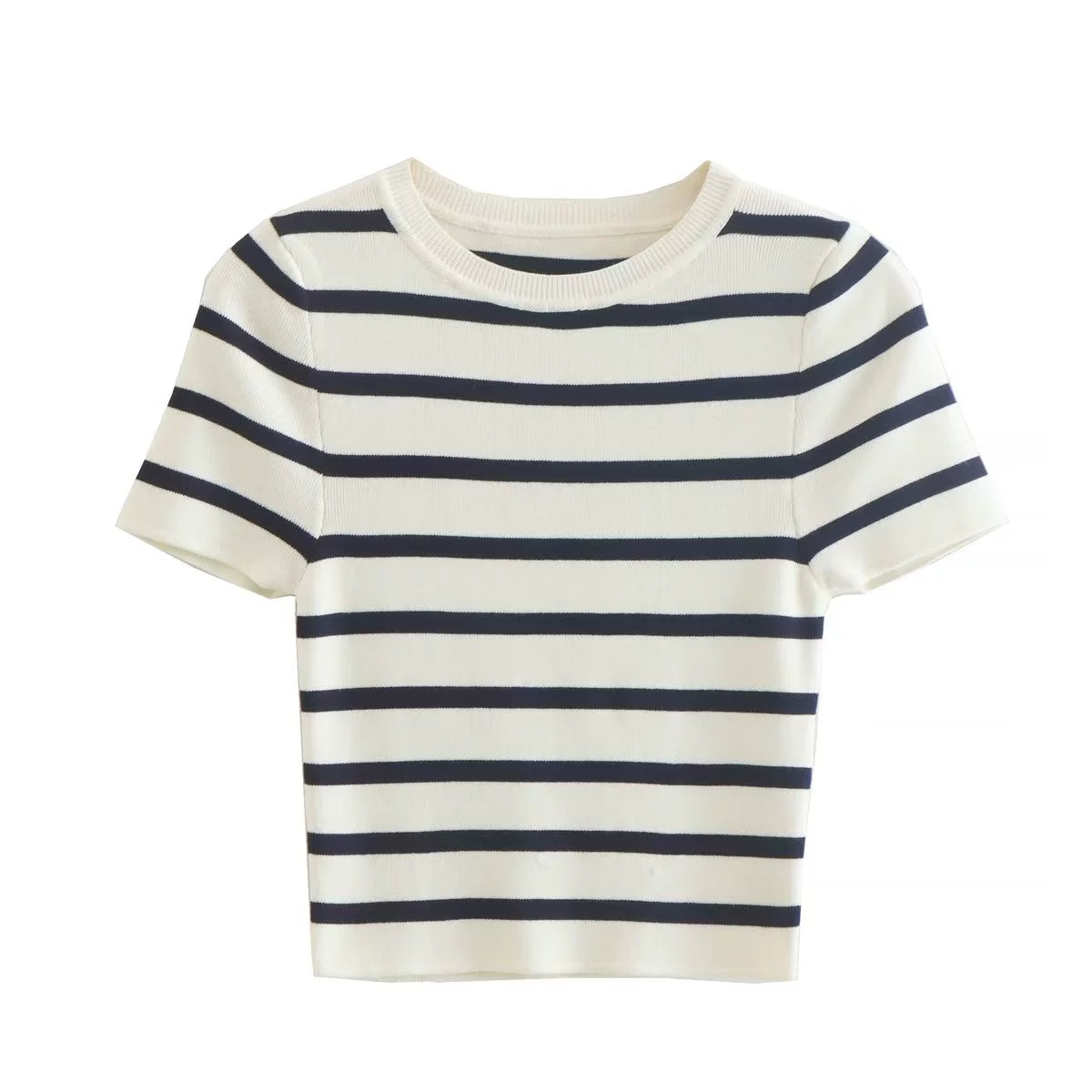 LaPose Fashion - Bani Knitted Striped Top - Basic Clothes, Basic Tops, Elegant Tops, Knitted Tops, Short Sleeve Tops, Striped Tops, Tops, Warm T