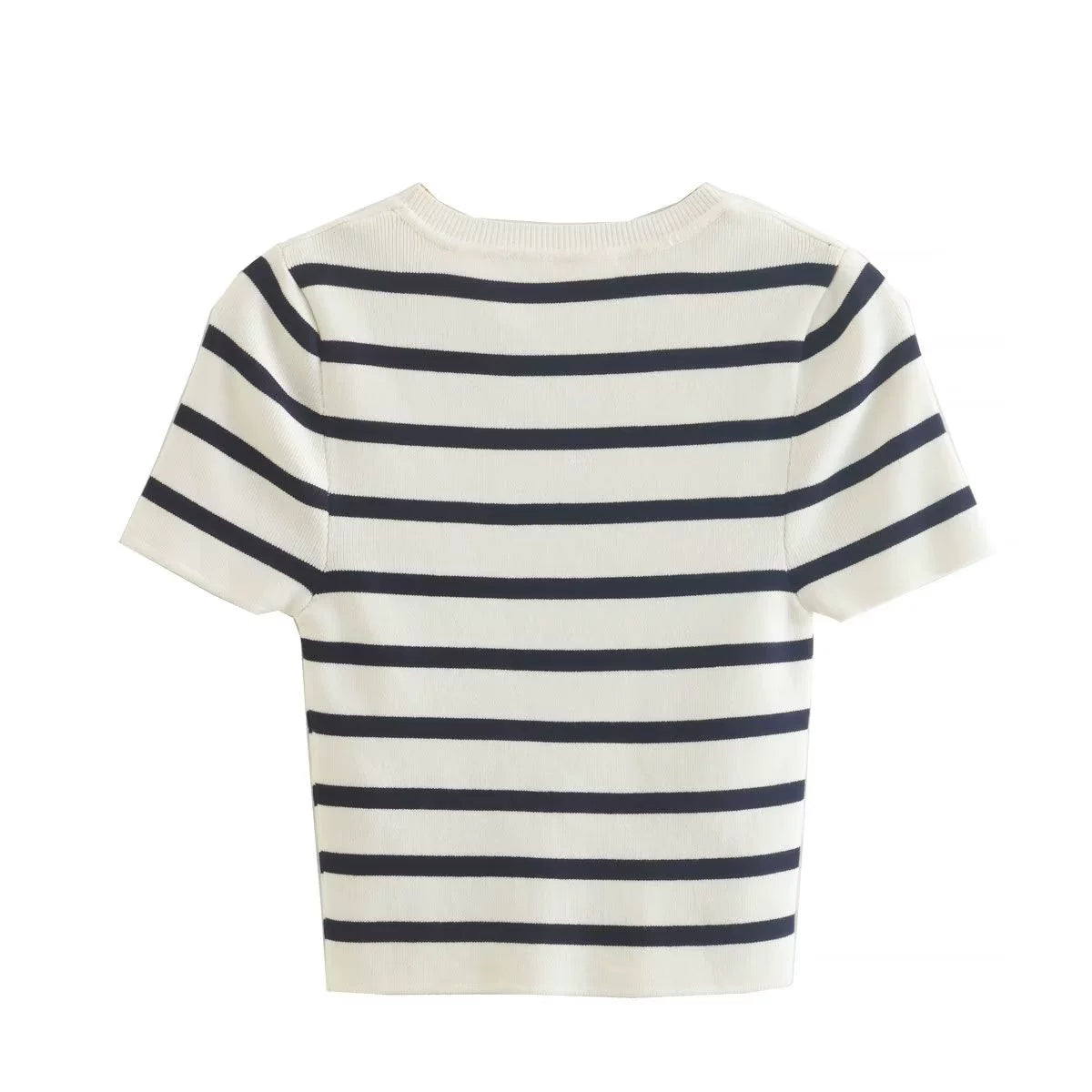 LaPose Fashion - Bani Knitted Striped Top - Basic Clothes, Basic Tops, Elegant Tops, Knitted Tops, Short Sleeve Tops, Striped Tops, Tops, Warm T