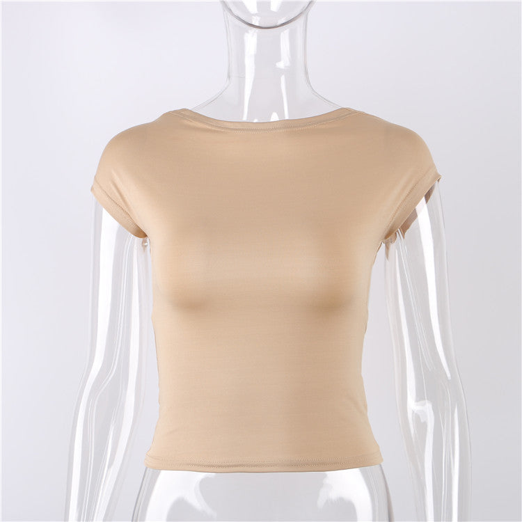 LaPose Fashion - Basic Backless T-Shirt Top - Backless Tops, Clothing, Crop Tops, Short Sleeve Tops, Tops