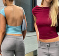 LaPose Fashion - Basic Backless T-Shirt Top - Backless Tops, Clothing, Crop Tops, Short Sleeve Tops, Tops