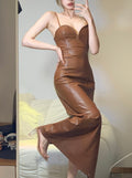 LaPose Fashion - Bela Leather Maxi Dress - Clothing, Dresses, Elegant Dresses, Leather Dresses, Long Dresses, Maxi Dresses, Party & Coctail Dre