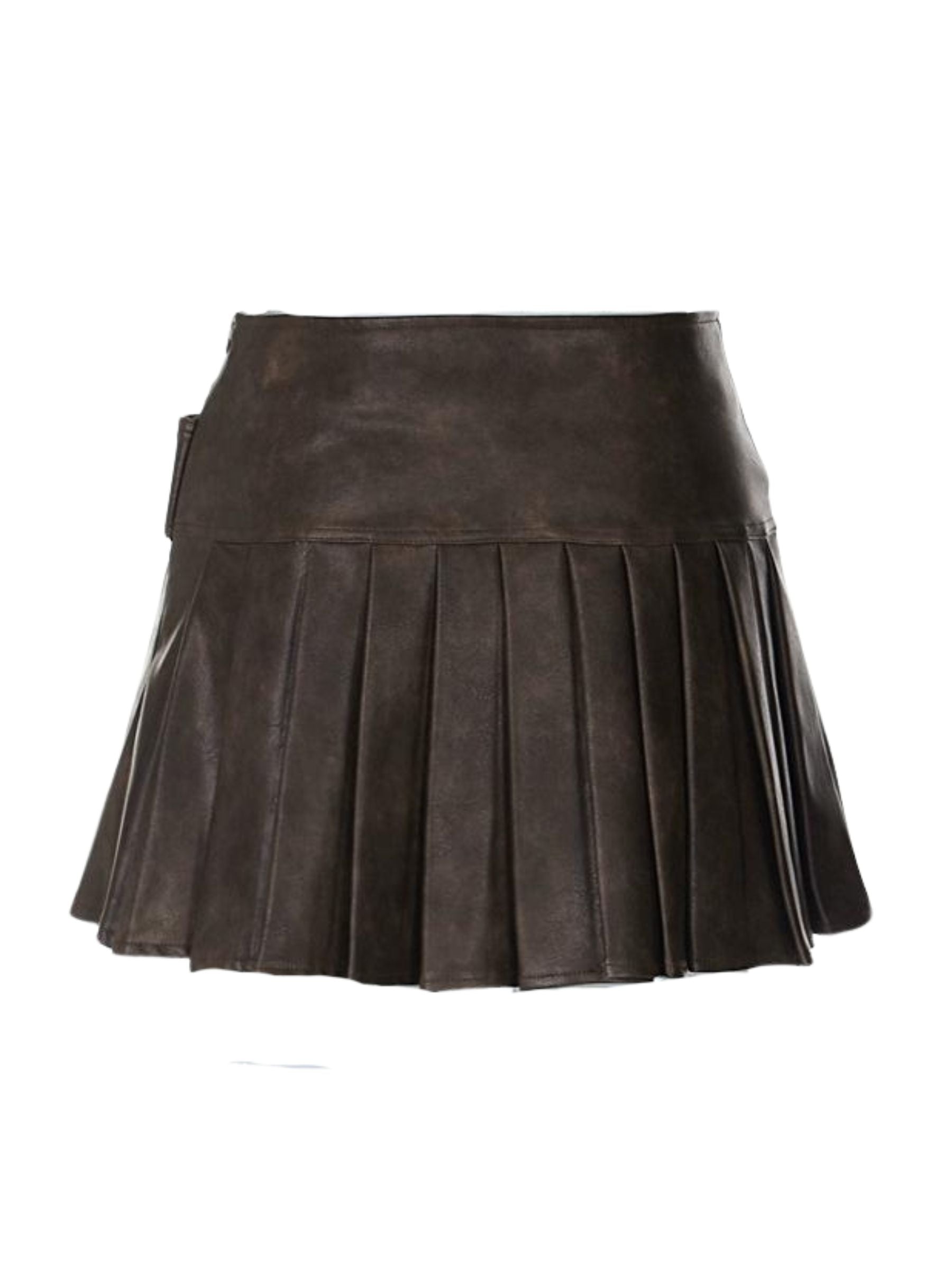 LaPose Fashion - Blythe Faux Leather Pleated Mini Skirt - A-Line Skirts, Fall Clothes, Fall-Winter 23, Fall22, Leather Skirts, Mini Skirts, Pleated Skirts, Sk