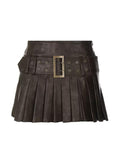 LaPose Fashion - Blythe Faux Leather Pleated Mini Skirt - A-Line Skirts, Fall Clothes, Fall-Winter 23, Fall22, Leather Skirts, Mini Skirts, Pleated Skirts, Sk