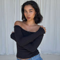 LaPose Fashion - Cadence Off Shoulder Top - Basic Tops, Elegant Tops, Knitted Tops, Long Sleeve Tops, Off Shoulder Tops, Tops, Winter Edit