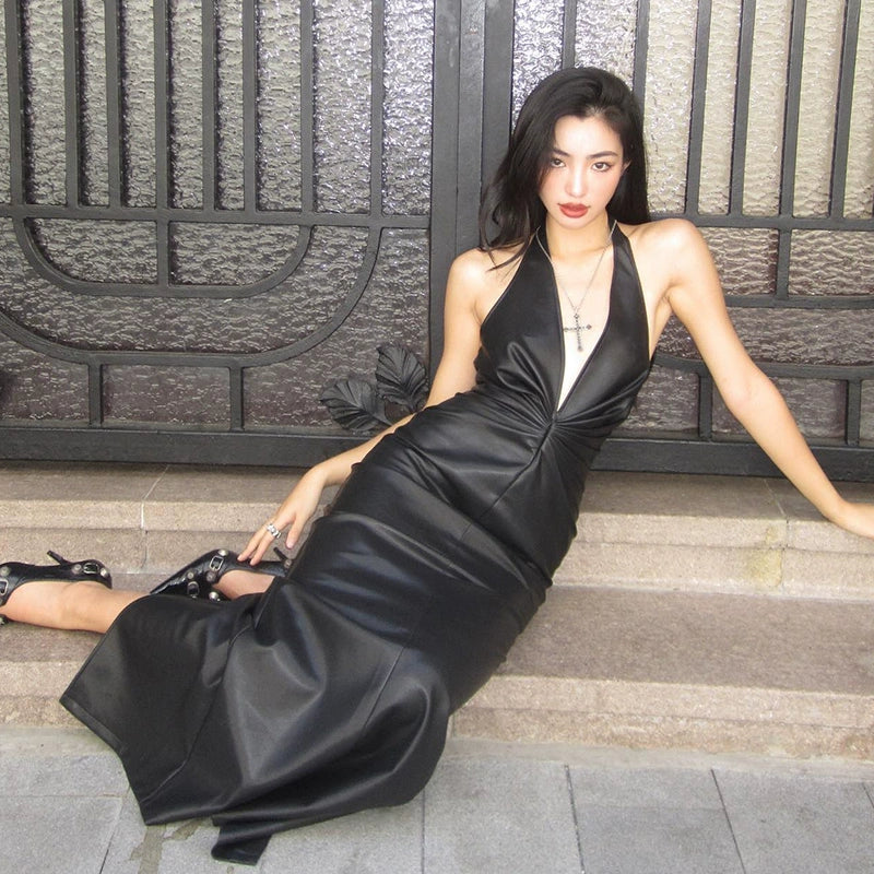 LaPose Fashion - Camden Faux Leather Maxi Dress - Autumn Dresses, Backless Dresses, Dresses, Elegant Dresses, Formal Dresses, Going Out Dresses, Leath