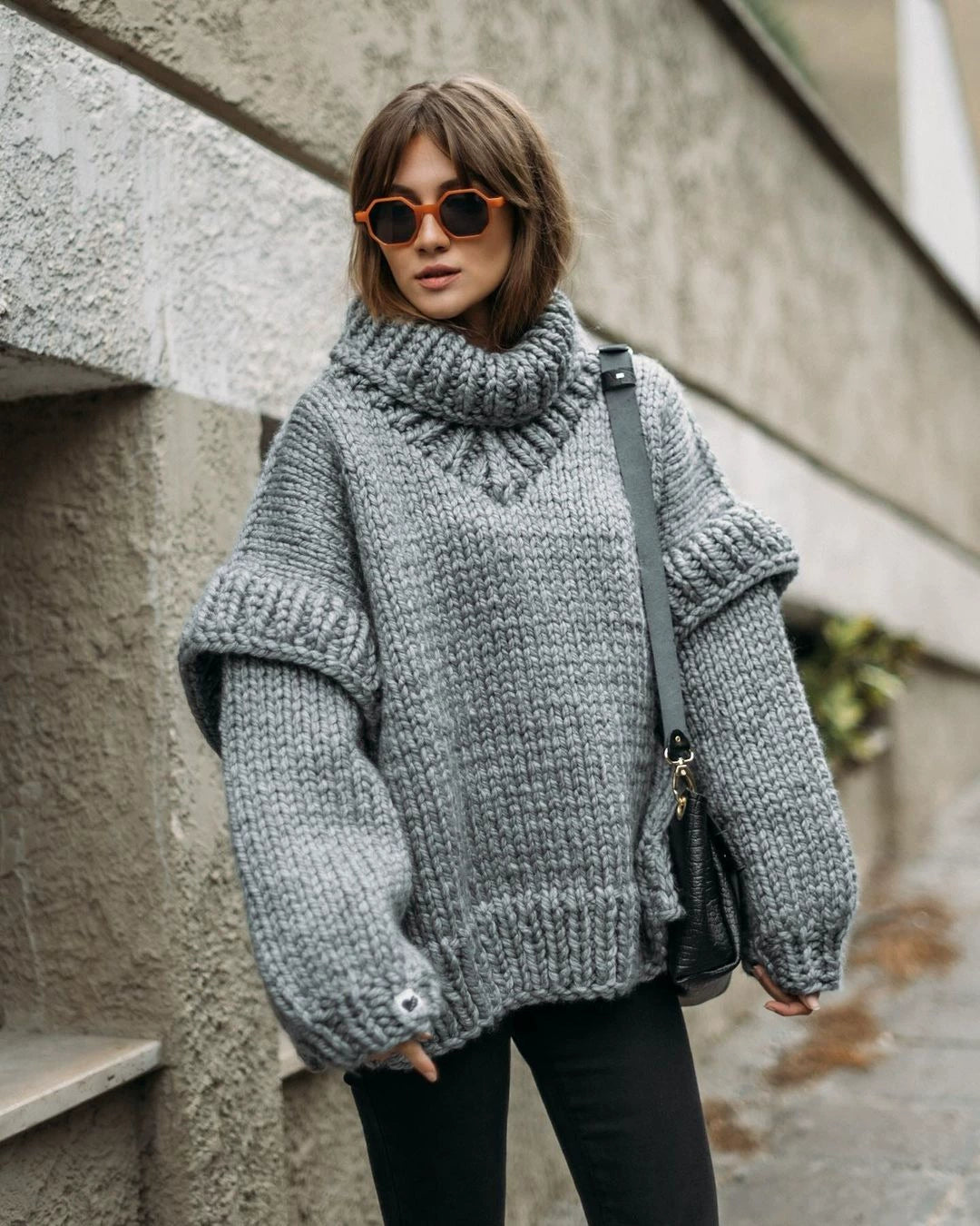 LaPose Fashion - Carolla Knitted Oversize Sweater - Clean Girl, Cozy Girl, Knitted Clothes, Knitted Tops, Long Sleeve Tops, Loose Sweaters, Oversize Swe