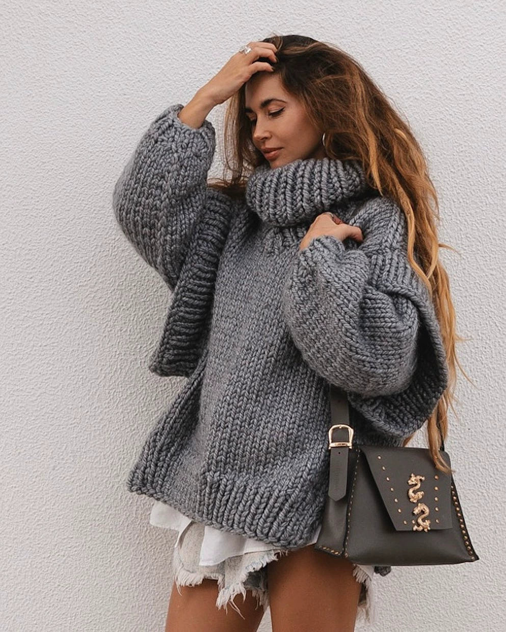 LaPose Fashion - Carolla Knitted Oversize Sweater - Clean Girl, Cozy Girl, Knitted Clothes, Knitted Tops, Long Sleeve Tops, Loose Sweaters, Oversize Swe