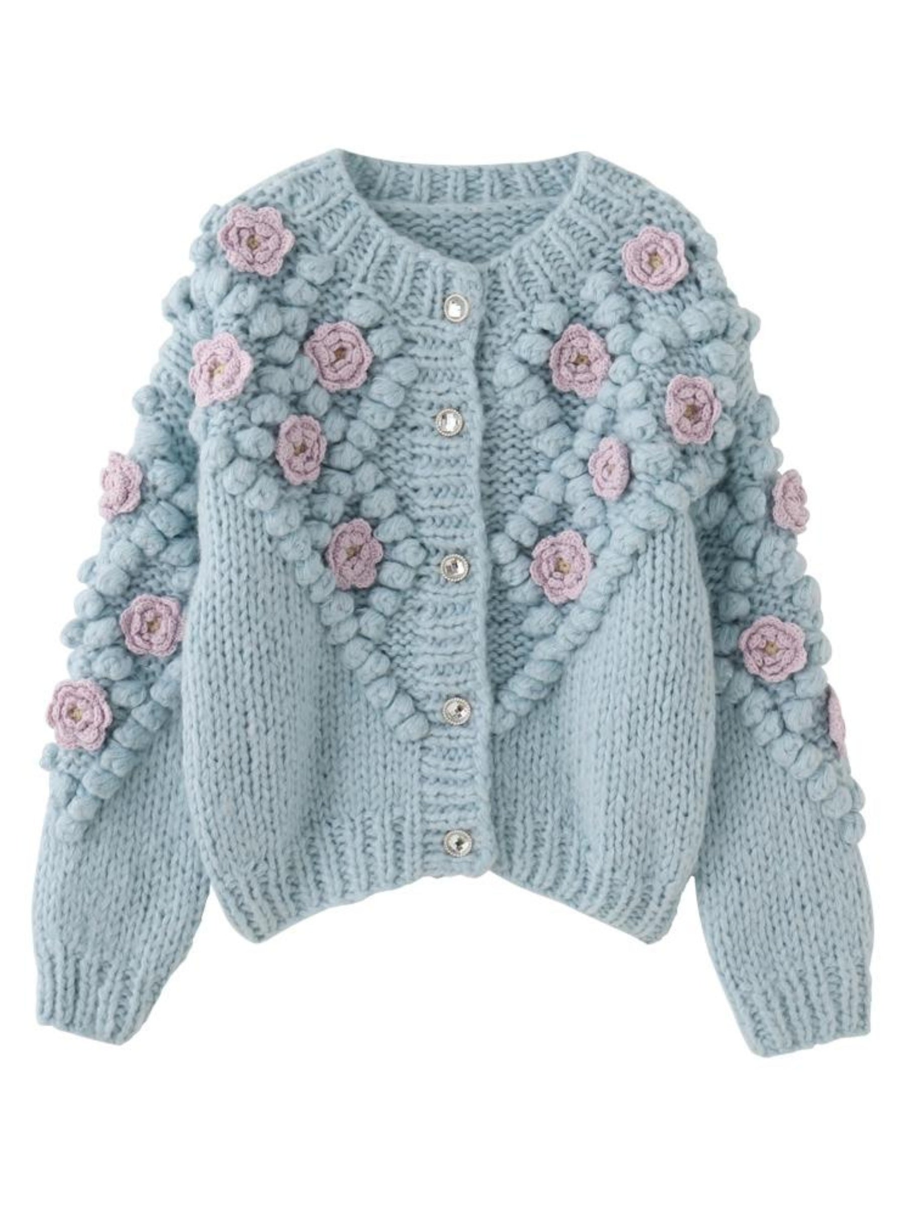 LaPose Fashion - Cidney Handmade Floral Sweater - Cardigan, Knitted Tops, Long Sleeve Tops, Loose Sweaters, Oversize Sweaters, Romantic Tops, Sweaters