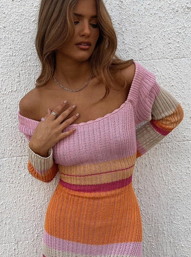 LaPose Fashion - Color Block Knitted Maxi Dress - Casual Dresses, Clothing, Collab.Jan, Daytime Dresses, Dresses, Elegant Dresses, Fall22, Going Out D