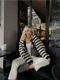 LaPose Fashion - Davi Striped Cardigan Jacket - Basic Tops, Cardigan, Fall-Winter 23, Jackets, Knitted Tops, Long Sleeve Tops, Oversize Jacket, Puff