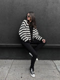 LaPose Fashion - Davi Striped Cardigan Jacket - Basic Tops, Cardigan, Fall-Winter 23, Jackets, Knitted Tops, Long Sleeve Tops, Oversize Jacket, Puff