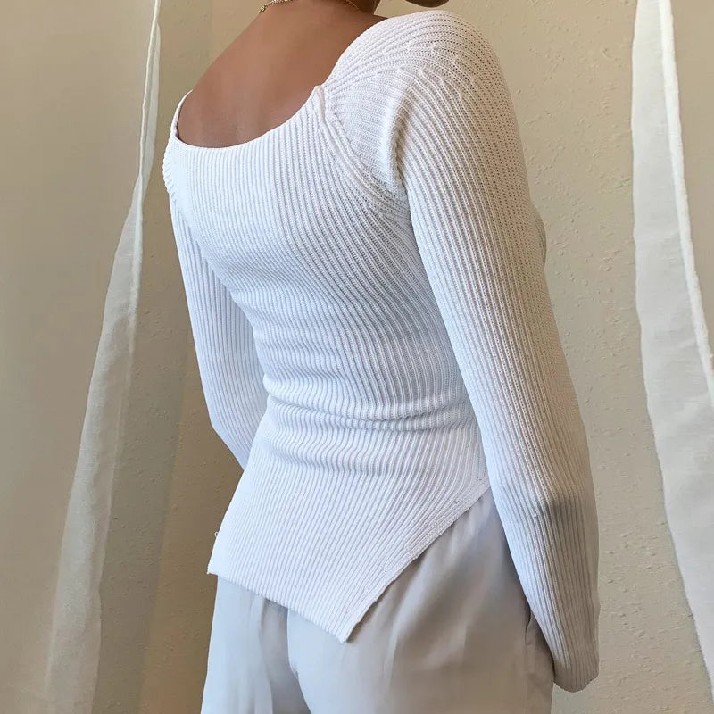 LaPose Fashion - Davie Knit Long Sleeve Top - Basic Tops, Elegant Tops, Fall-Winter 23, Knitted Tops, Long Sleeve Tops, Sleeveless Tops, Tops, Win