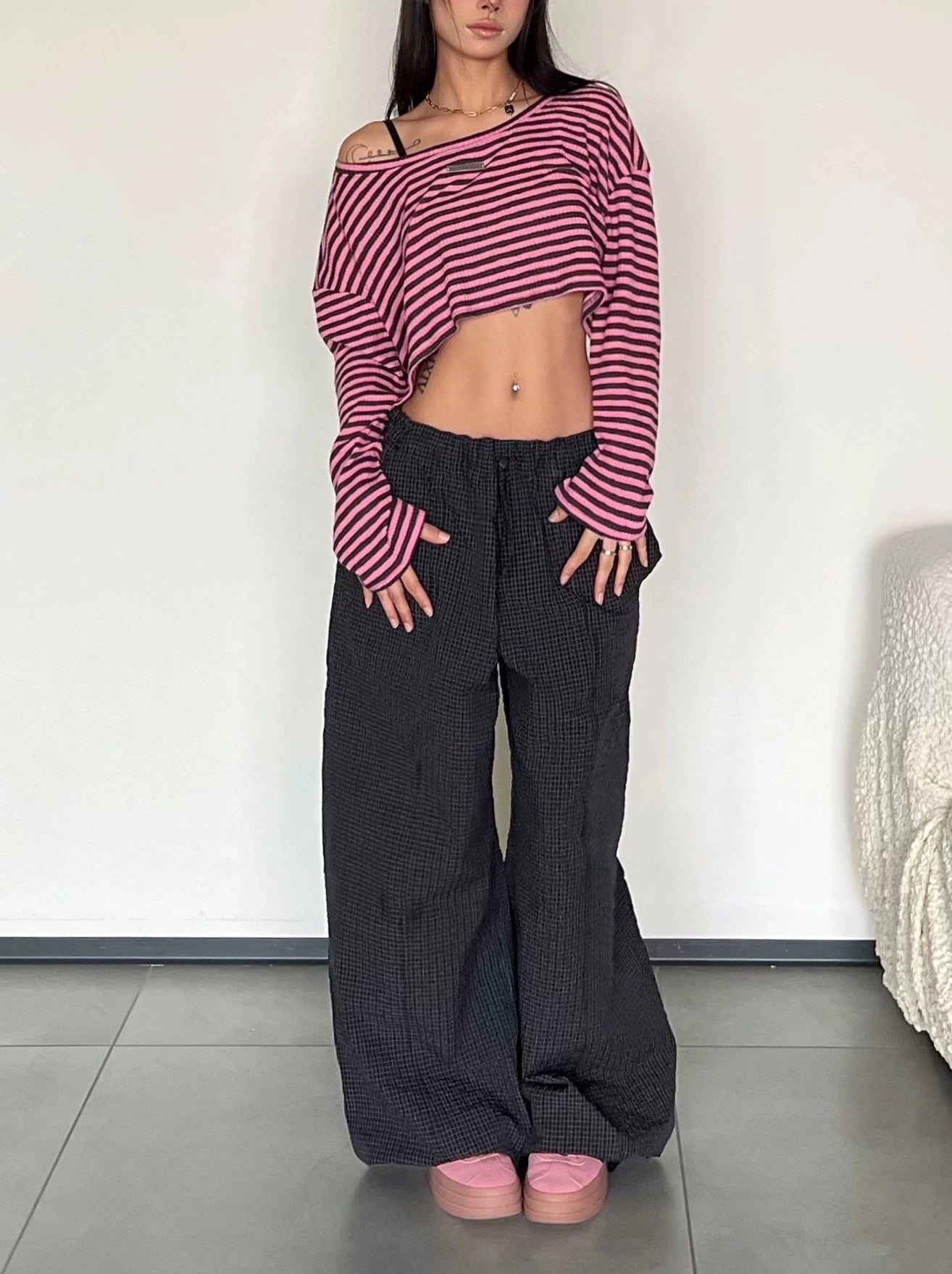 LaPose Fashion - Dillan Striped Loose Top - Basic Tops, Crop Tops, Long Sleeve Tops, Off Shoulder Tops, Oversize Tops, Tops, Winter Edit