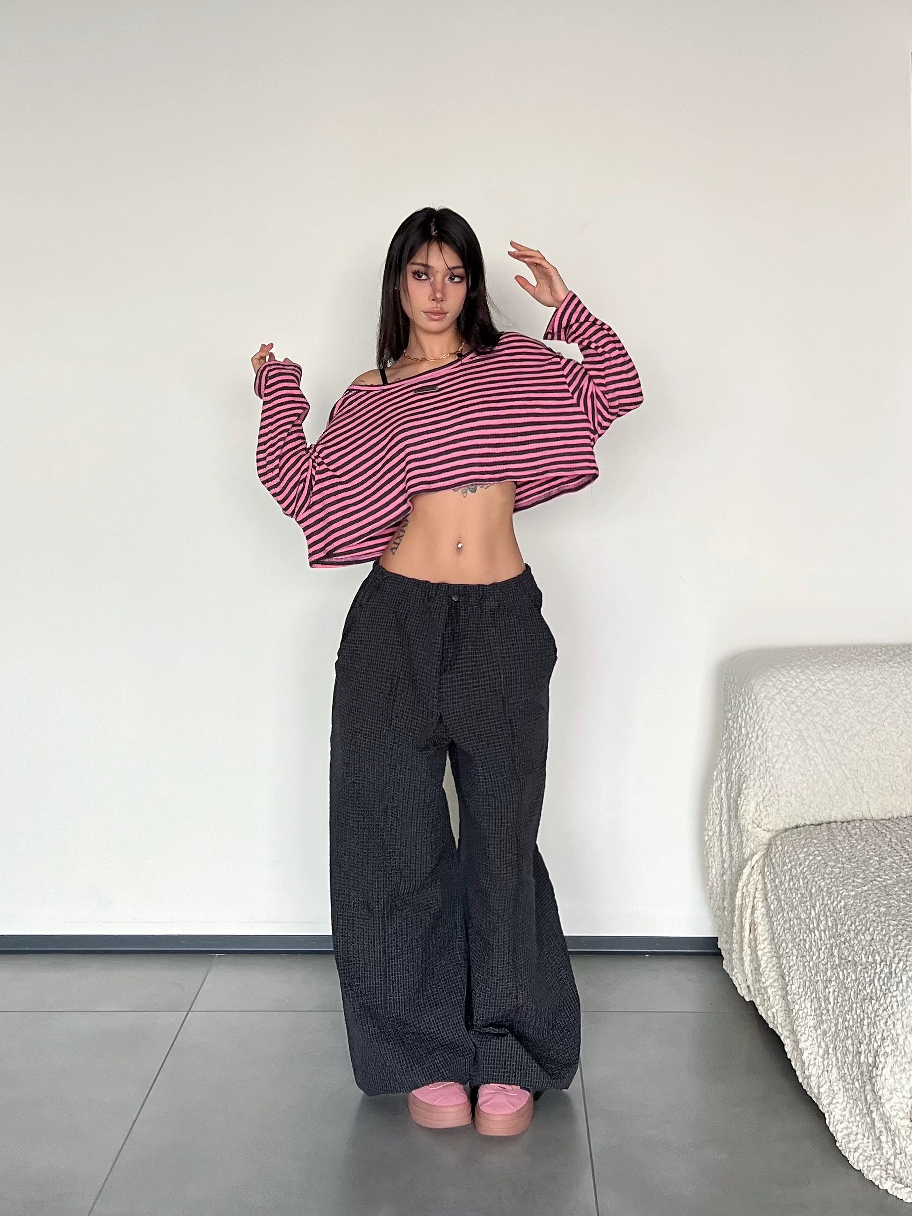 LaPose Fashion - Dillan Striped Loose Top - Basic Tops, Crop Tops, Long Sleeve Tops, Off Shoulder Tops, Oversize Tops, Tops, Winter Edit