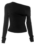 LaPose Fashion - Edna Long Sleeve Top - Asymmetric Tops, Basic Tops, Cut-Out Tops, Elegant Tops, Knitted Tops, Long Sleeve Tops, Off Shoulde