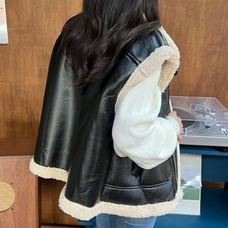 LaPose Fashion - Ellie Faux Leather Sleeveless Jacket - Coats & Jackets, Jackets, Leather Jackets, Oversize Jacket, Puffer Jacket, Winter Edit, Wool Jackets