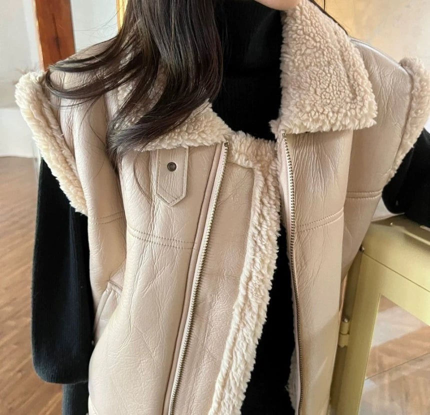 LaPose Fashion - Ellie Faux Leather Sleeveless Jacket - Coats & Jackets, Jackets, Leather Jackets, Oversize Jacket, Puffer Jacket, Winter Edit, Wool Jackets