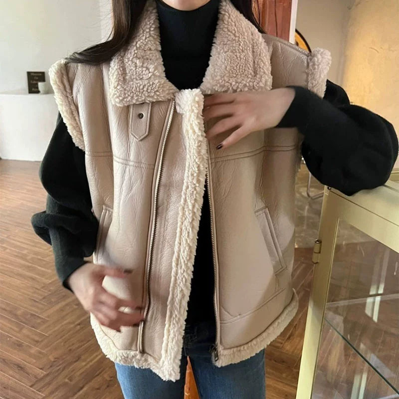 LaPose Fashion - Ellie Faux Leather Sleeveless Jacket - Coats & Jackets, Jackets, Leather Jackets, Oversize Jacket, Puffer Jacket, Winter Edit, Wool Jackets