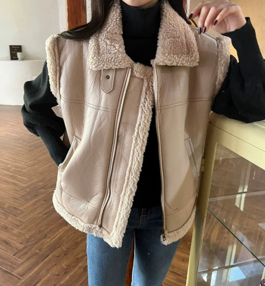 LaPose Fashion - Ellie Faux Leather Sleeveless Jacket - Coats & Jackets, Jackets, Leather Jackets, Oversize Jacket, Puffer Jacket, Winter Edit, Wool Jackets