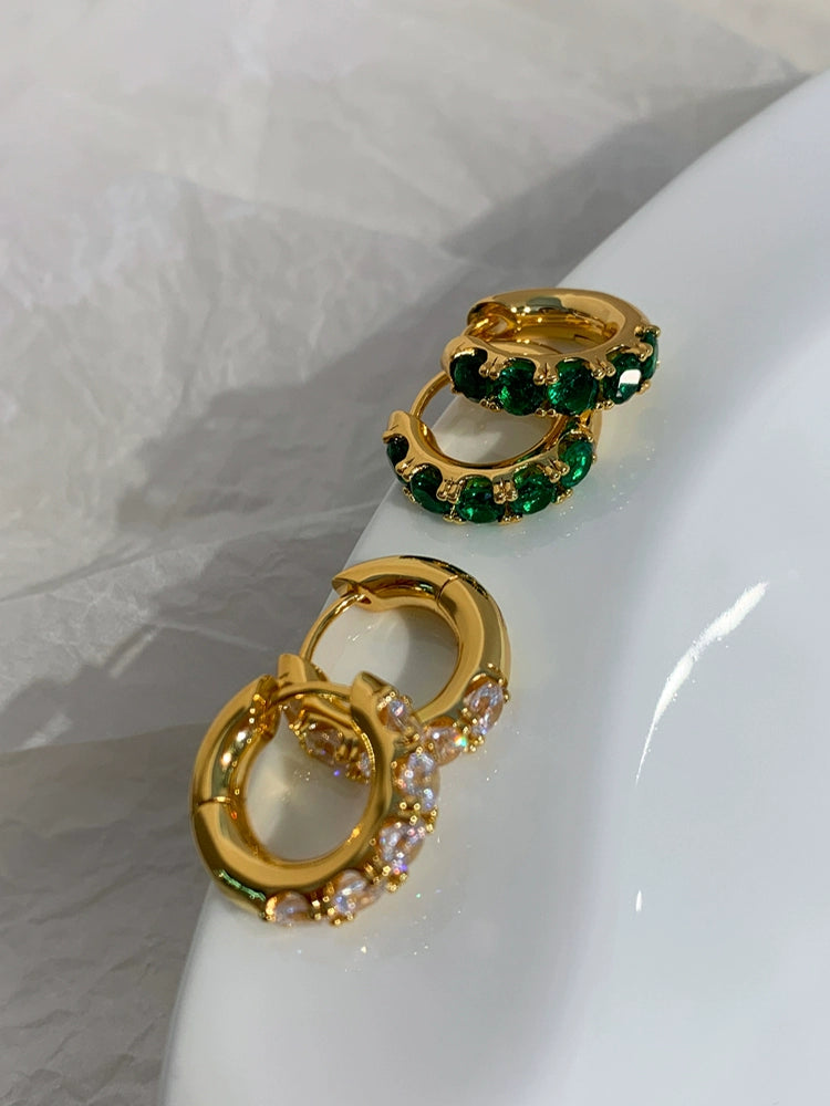 LaPose Fashion - Emerald Green Mini  Hoop Earrings - Accesories, Earrings, Gold Pleated Accesories