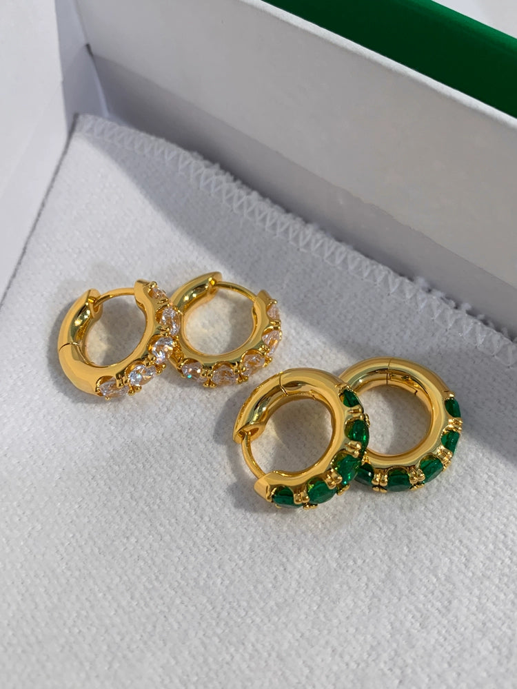 LaPose Fashion - Emerald Green Mini  Hoop Earrings - Accesories, Earrings, Gold Pleated Accesories