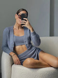 LaPose Fashion - Estella Knitted Short Set - Cardigan, Casual Sets, Crop Tops, Knitted Sets, Knitted Shorts, Knitted Tops, Matching Sets, Outfit 