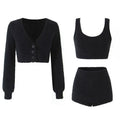 LaPose Fashion - Estella Knitted Short Set - Cardigan, Casual Sets, Crop Tops, Knitted Sets, Knitted Shorts, Knitted Tops, Matching Sets, Outfit 