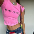 LaPose Fashion - Eurotrash Letter Print T-Shirt - Basic Tops, Crop Tops, Letter Print Tops, Sexy Tops, T-Shirts, Tops