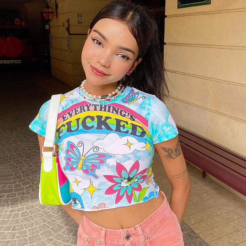 LaPose Fashion - Everything F*cked T-Shirt - Crop Tops, June22collab, Letter Print Tops, Short Sleeve Top, T-Shirts, Tops, Tops/Sweatshirts