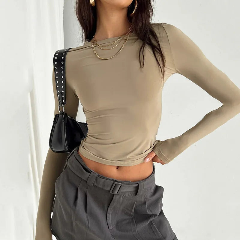 LaPose Fashion - Evony Long Sleeve Basic Top - Basic Tops, Clean Girl, Elegant Tops, Fall-Winter 23, Long Sleeve Tops, Sleeveless Tops, Tops, Winte