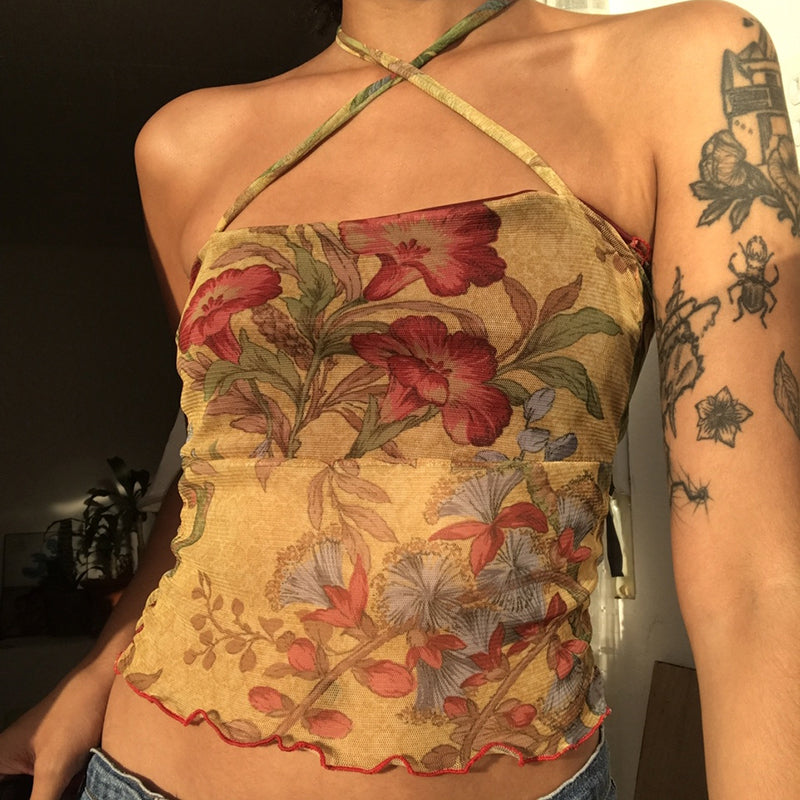 LaPose Fashion - Griffin Mesh Top - Clothing, Crop Tops, Floral Tops, Lace Tops, Mesh Clothes, Mesh Tops, See-Through Clothes, Sleeveles