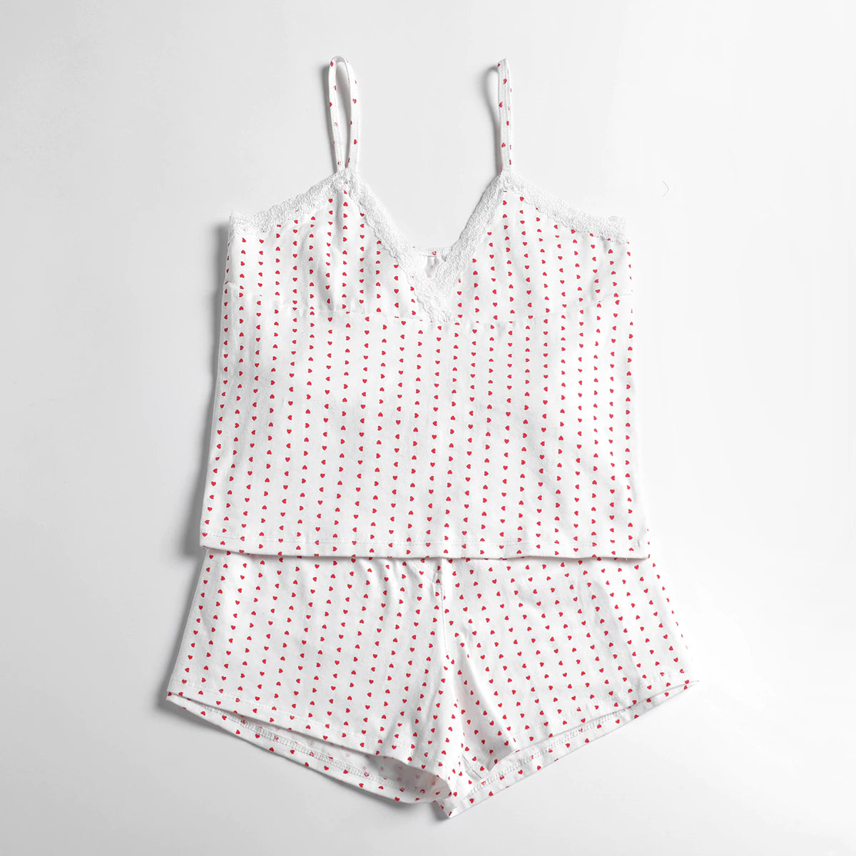 LaPose Fashion - Heart Print Cotton Casual Set - Casual Sets, Clean Girl, Clothing, Loungewear Set, Matching Sets, Outfit Sets, Sets, Two Piece Sets