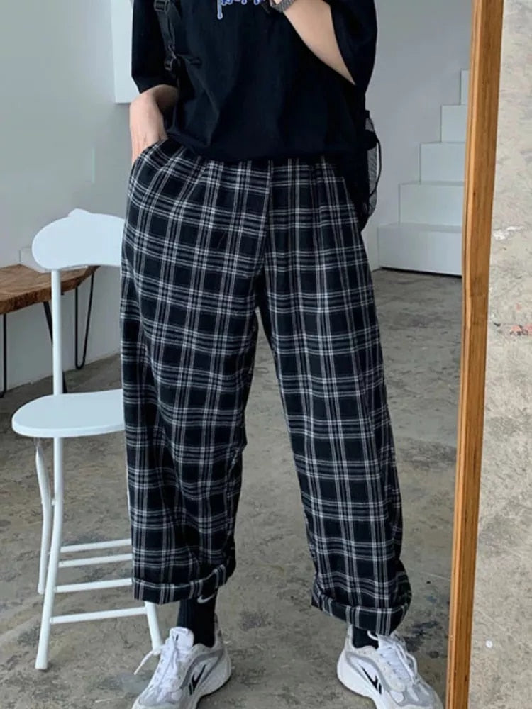 LaPose Fashion - Hinley Plaid Oversize Trousers - Autumn Clothes, Baggy Pants, Bottoms, Casual Pants, Clothing, Fall Clothes, Fall-Winter 23, Homewear