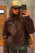 LaPose Fashion - Ingrid Leather Retro Jacket - Bomber Jacket, Coats, Coats & Jackets, Fall-Winter 23, Jackets, Leather Jackets, Winter Edit