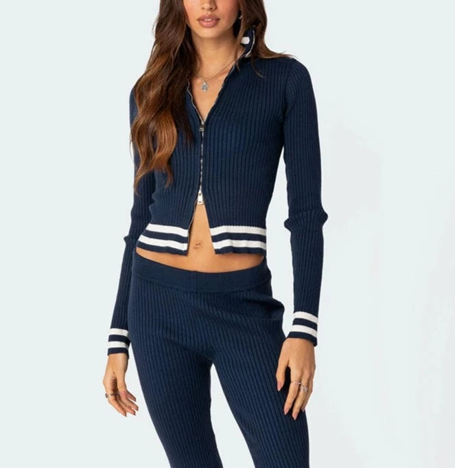 LaPose Fashion - Jadira Knitted Pants Set - Basic Tops, Knitted Pants, Knitted Sets, Knitted Tops, Long Sleeve Tops, Matching Sets, Outfit Sets,