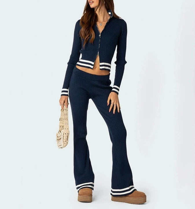 LaPose Fashion - Jadira Knitted Pants Set - Basic Tops, Knitted Pants, Knitted Sets, Knitted Tops, Long Sleeve Tops, Matching Sets, Outfit Sets,