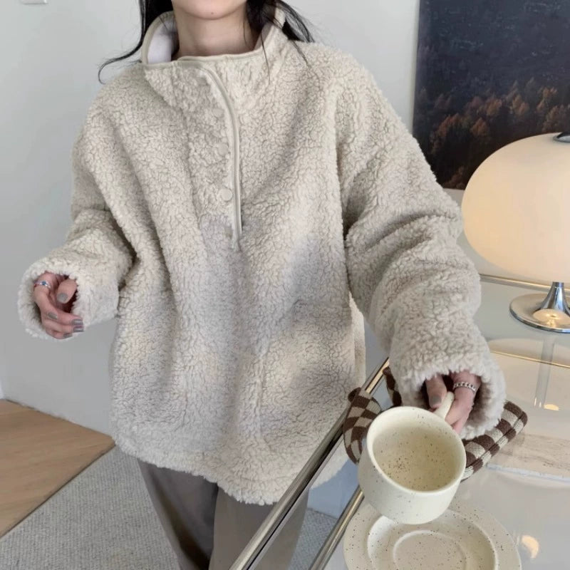 LaPose Fashion - Jessica Oversize Fur Sweatshirt - Basic Tops, Knit Top, Knitted Tops, Long Sleeve Tops, Oversize Tops, Tops, Warm Tops