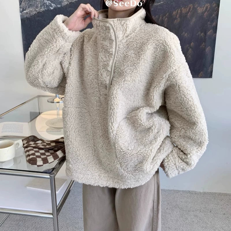LaPose Fashion - Jessica Oversize Fur Sweatshirt - Basic Tops, Knit Top, Knitted Tops, Long Sleeve Tops, Oversize Tops, Tops, Warm Tops
