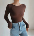 LaPose Fashion - Joplin Backless  Bodysuit - Asymmetric Tops, Backless Tops, Basic Tops, Elegant Tops, Knitted Tops, Long Sleeve Tops, Tops, Warm