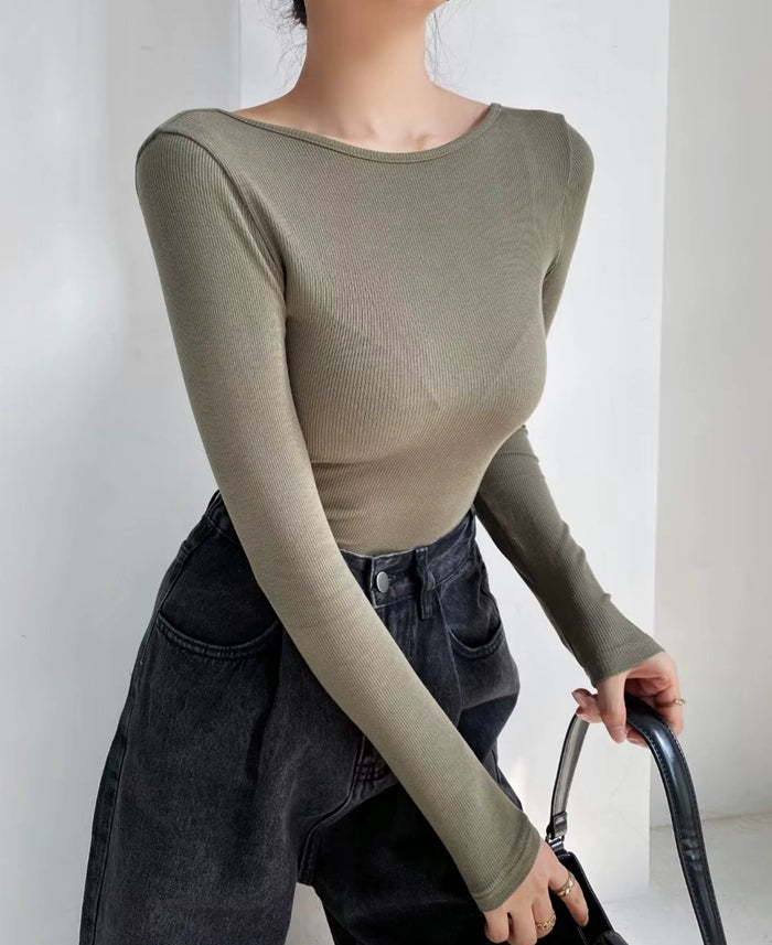 LaPose Fashion - Joplin Backless  Bodysuit - Asymmetric Tops, Backless Tops, Basic Tops, Elegant Tops, Knitted Tops, Long Sleeve Tops, Tops, Warm