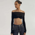 LaPose Fashion - Karalyn Mesh Crop Long Sleeve Top - Crop Tops, Elegant Tops, Fall-Winter 23, Lace Tops, Long Sleeve Tops, Mesh Tops, Tops